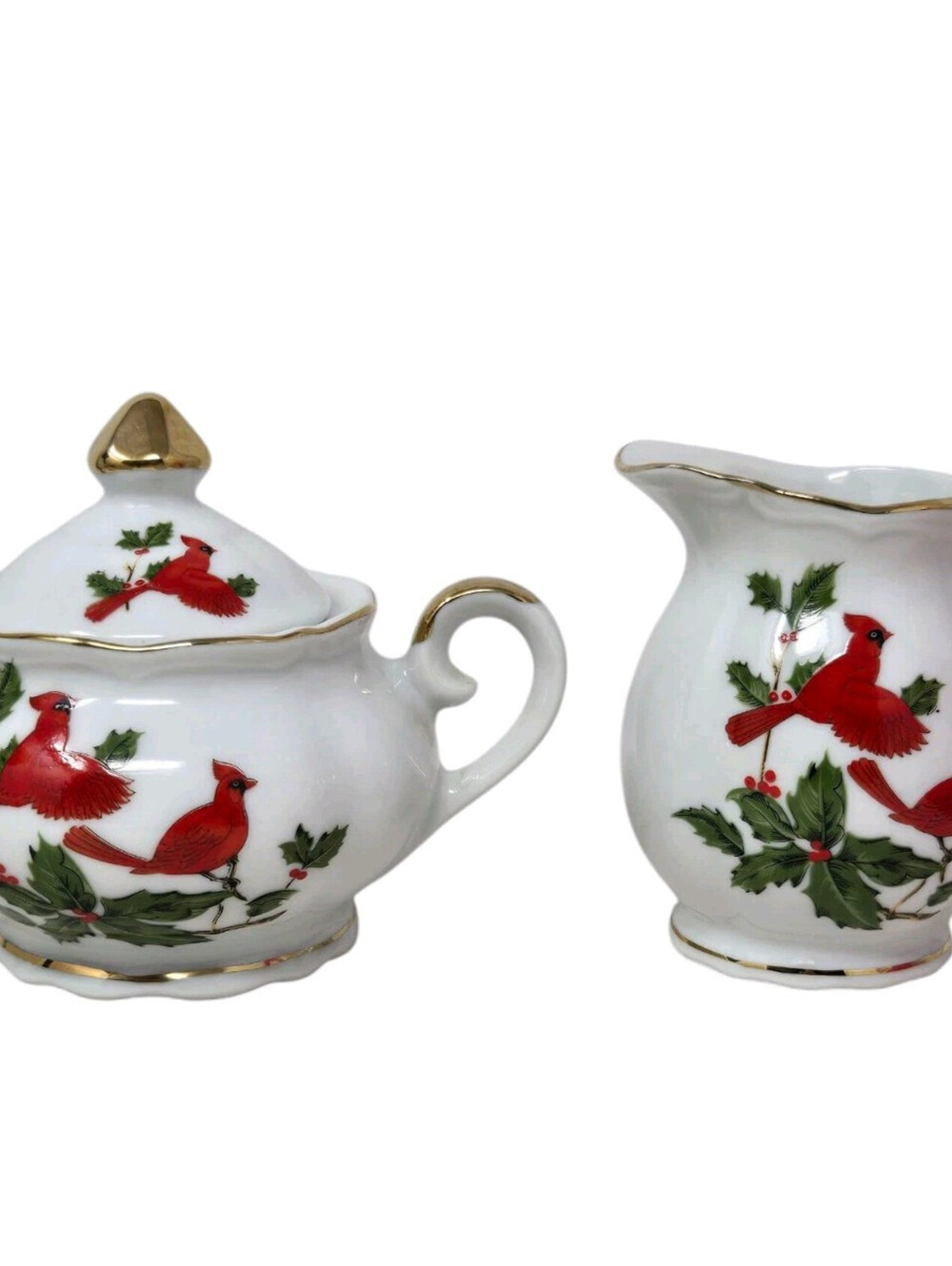 Lefton Cardinal Sugar and Creamer Set Vintage Japan Glossy